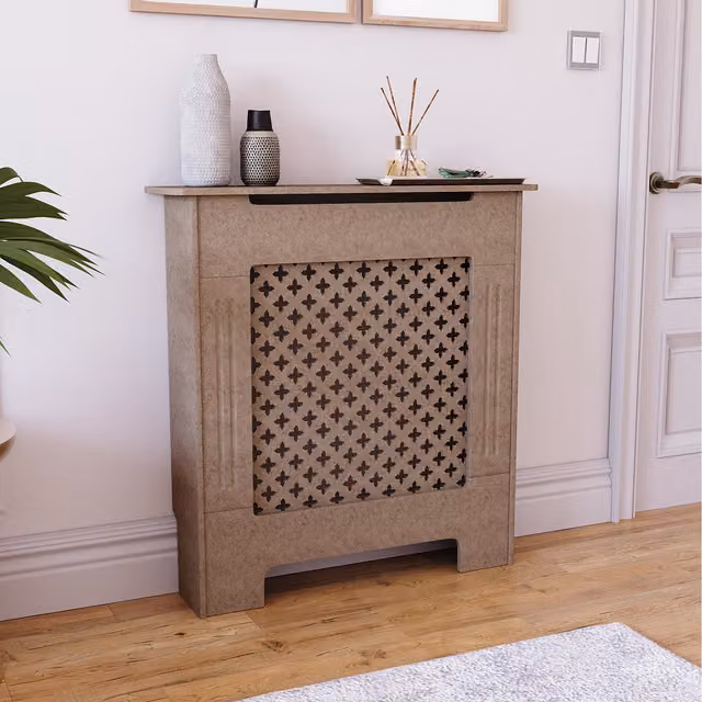 Vida Designs Geometric Modern Wood Radiator Cover, Brown, W/D/H: 82 x 78 x 19 cm