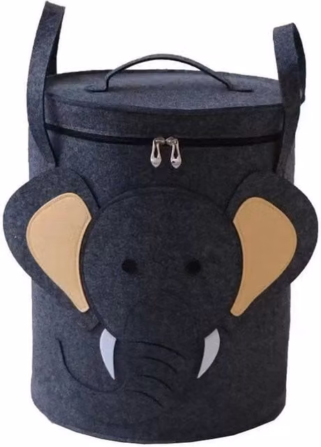 Kelvenix Large Soft Toy Storage Basket Organizer Bag with Lid and Handles, Dark Grey