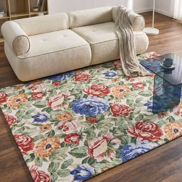 Wyld and Coco Multicolour Floral Cotton Jacquard Flat-Weave Rectangular Rug W: 200 cm, D: 300 cm