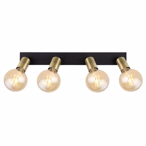 Globo Lighting Retro Metal Ceiling Spotlight in Black and Gold/Brass, 4x E27, L 50 x H 12 cm – 4