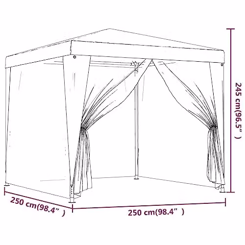 vidaXL Party Tent in Green with 4 Mesh Sidewalls, W/D/H: 250 x 250 x 245 cm – 3