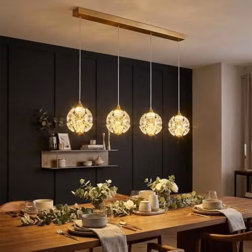 Globo Lighting Gold Metal and K9 Crystal LED Pendant Light, W/D/H: 93 x 15 x 150 cm