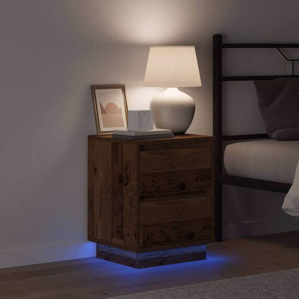 Berkfield Home Set of 2 Rustic Brown Wood Bedside Cabinets with Integrated LED Lights, W/D/H: 39 x 34.5 x 50 cm – 4