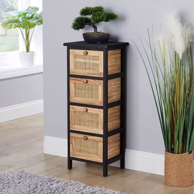 Home Source Mosina Rattan Design Storage Chest in Black and Natural