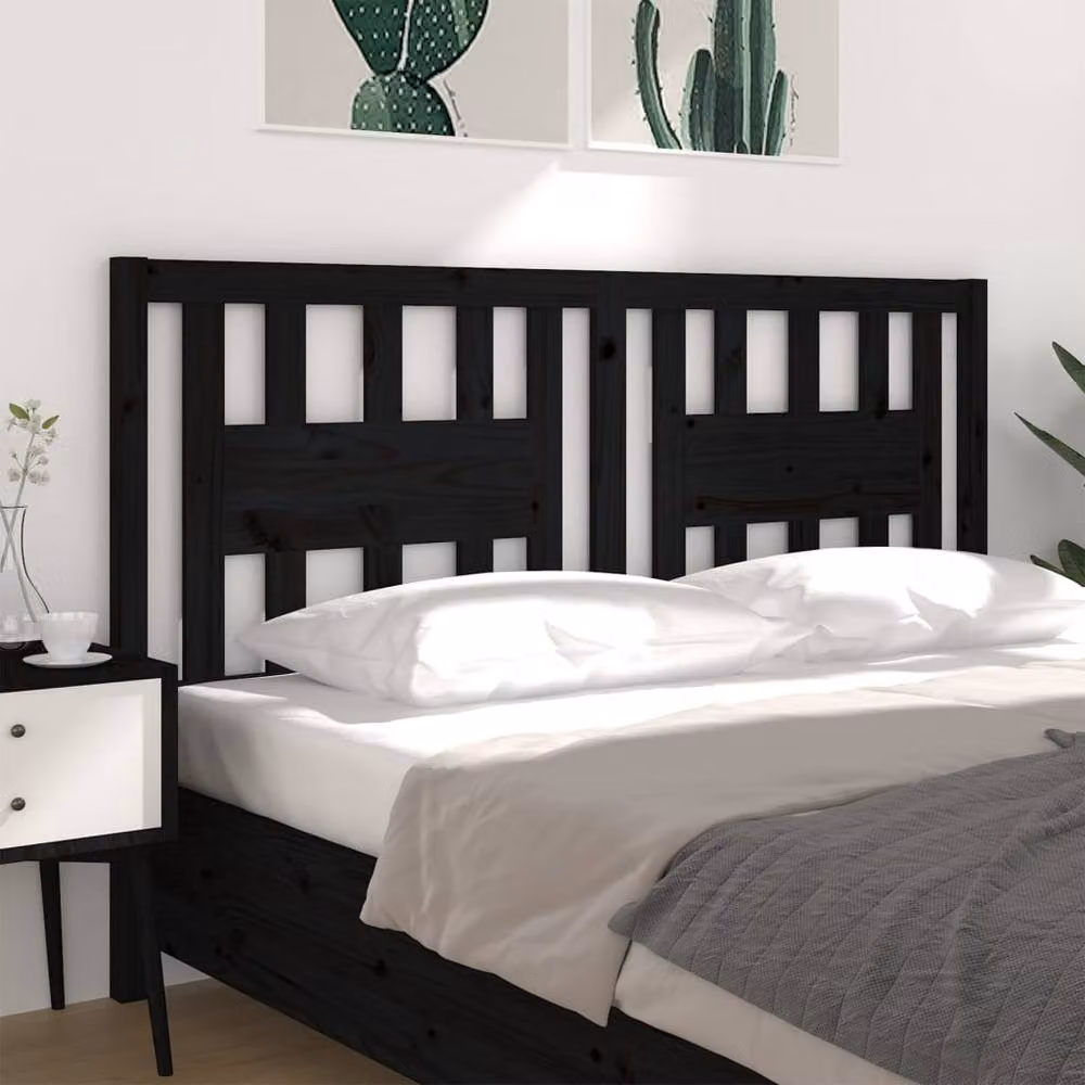 Berkfield Home Black Rustic Solid Pine Wood Headboard W/D/H: 126 x 4 x 100 cm – 3
