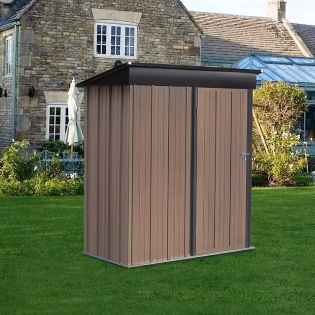 Living and Home Rustic Brown Metal Pent Garden Storage Shed, W: 91.44 cm, D: 181.0 cm, H: 181.0 cm