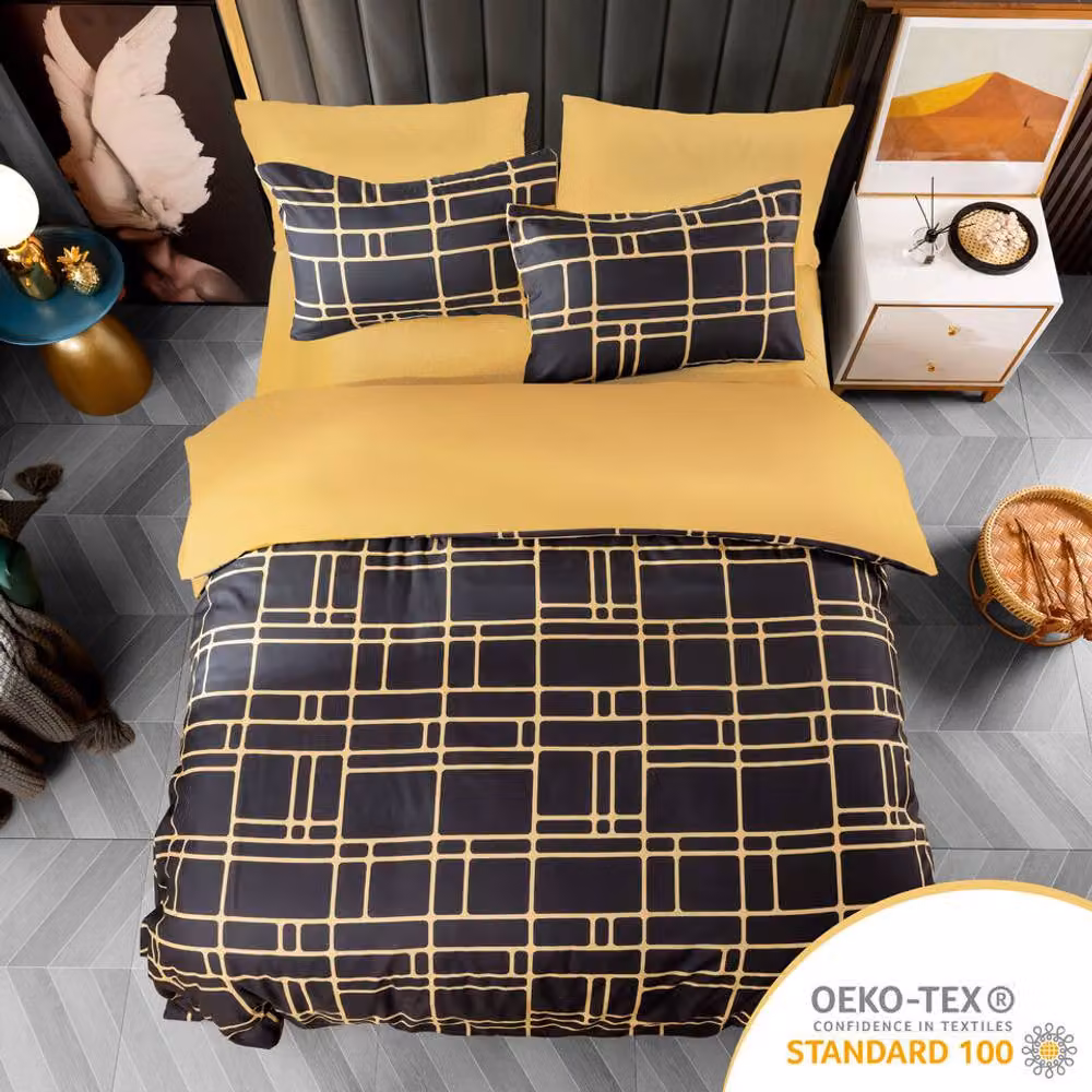 Pamposh Reversible Microfibre Duvet Cover and Pillowcase Set in Gold, Single Size (90 x 200 cm) – 4