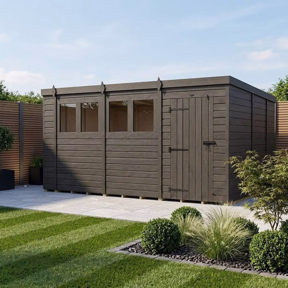 Buttercup Farm Grey Composite Pent Garden Shed with Single Door and Windows, W: 457.2 cm, D: 274.3 cm, H: 210 cm – 2