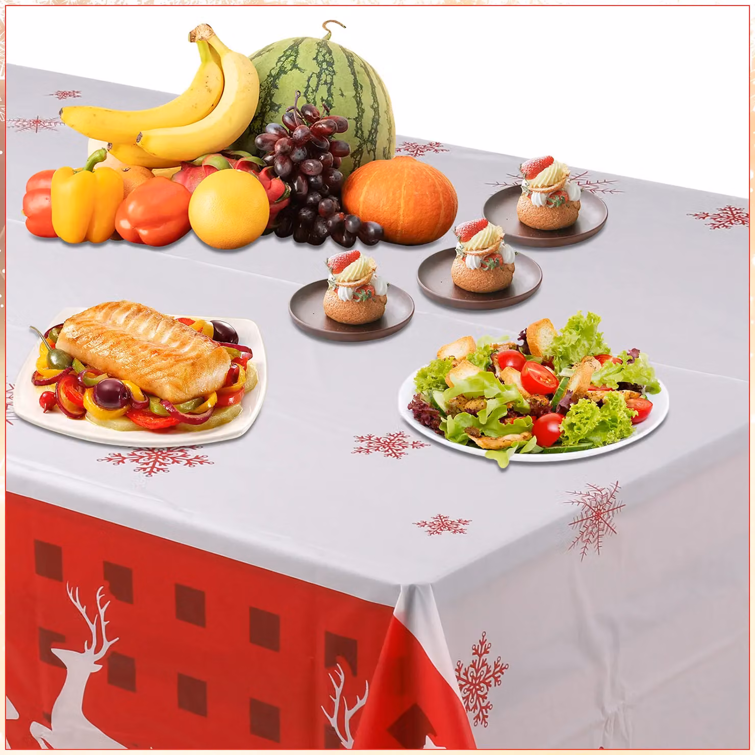 Neel Blue Red and White PVC Christmas Tablecloth, W: 137 cm, L: 274 cm – 6