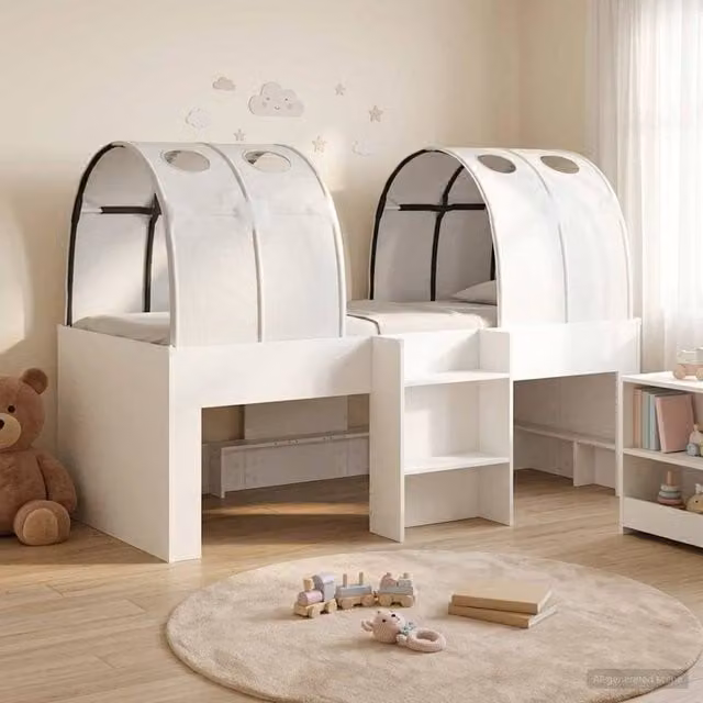 Berkfield Home Kids High Bed Frame with Tunnel and Stairs in White Engineered Wood – 1
