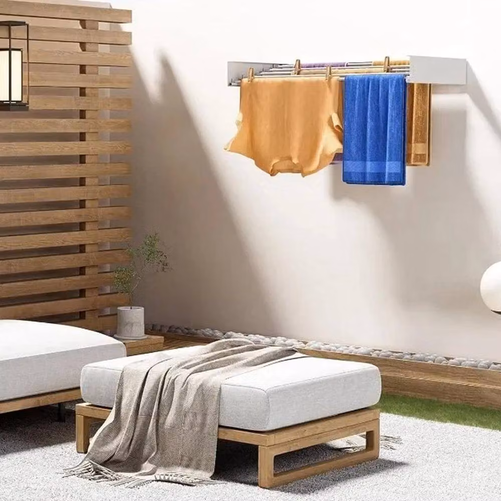 KORVIXA Extendible Wall Mounted Metal Clothes Dryer in White, Width: 100 cm – 3