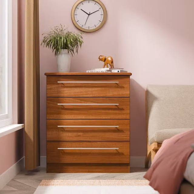Sherwood Ready Assembled 4 Drawer Chest in Noche Walnut Brown