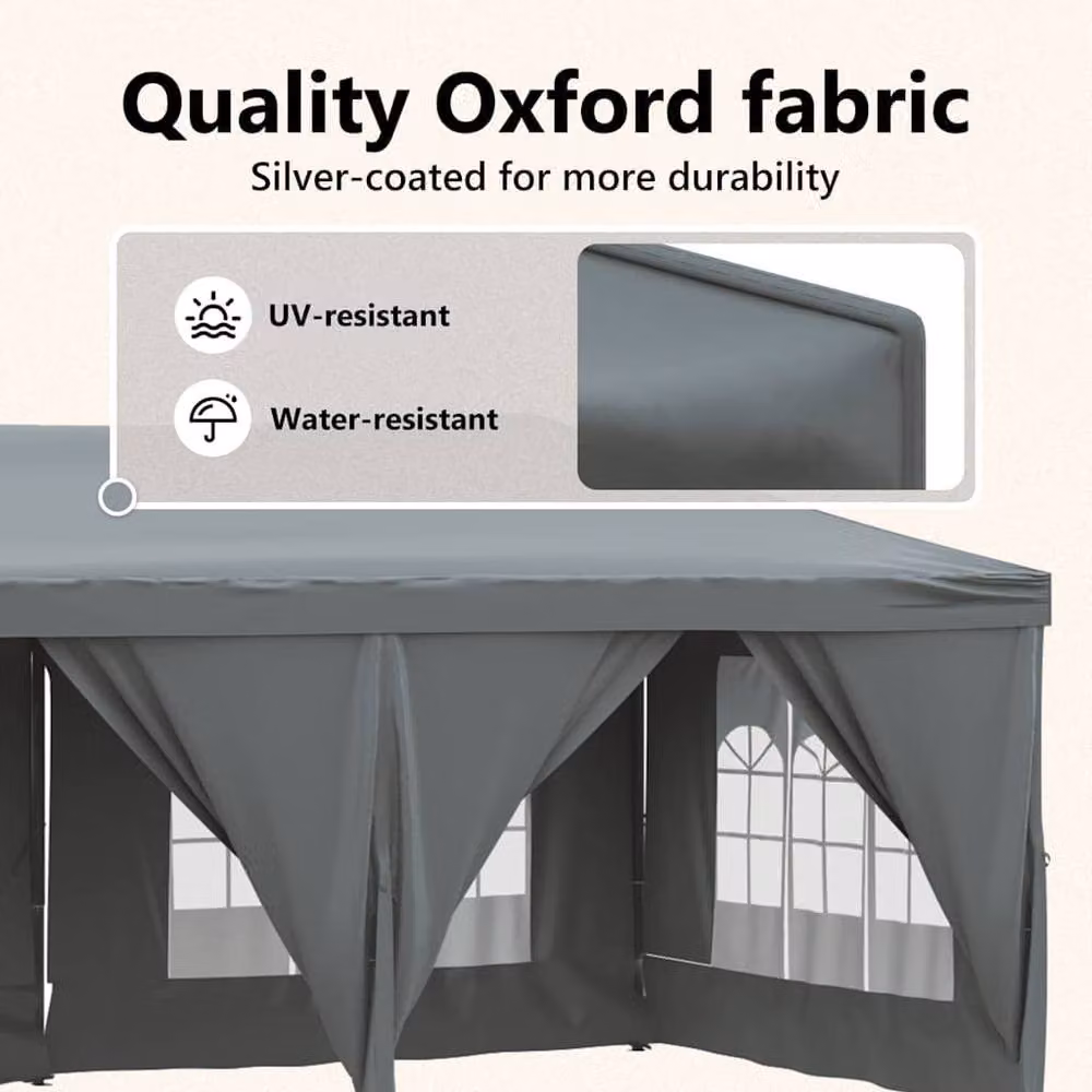 Berkfield Home Folding Party Tent with Sidewalls and Windows, Anthracite Grey, W: 6 m, D: 3 m, H: 2.45 m – 5