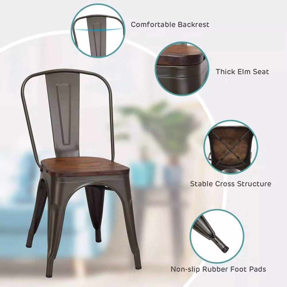 Costway Set of 4 Industrial Stackable Dining Chairs with High Backrest in Brown – 4