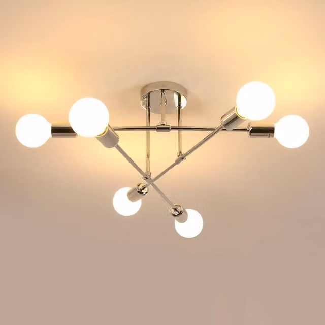 Pheashine Chrome 6-Light Sputnik Modern Flush Mount Ceiling Light in Silver – 1