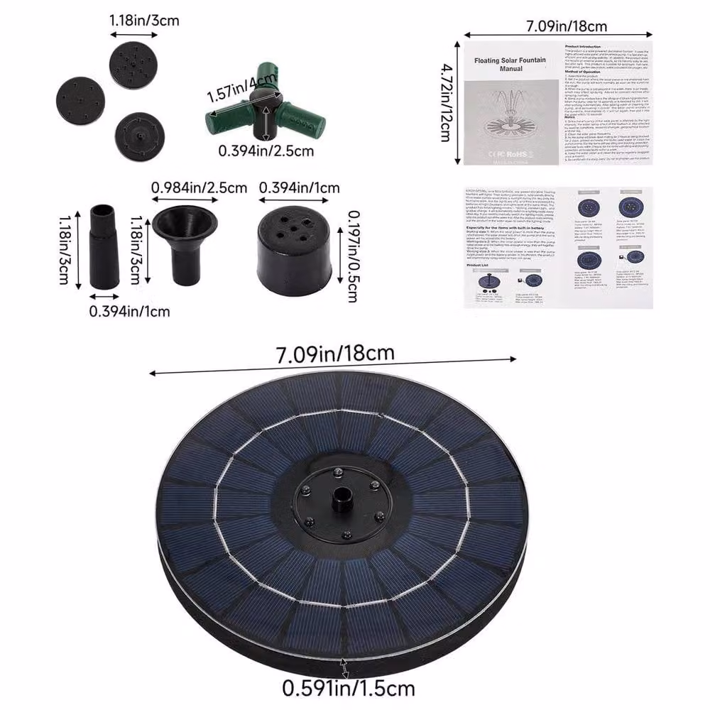 EONLION Solar Floating Fountain in Black for Garden and Pool, W: 100 cm, D: 15 cm – 2