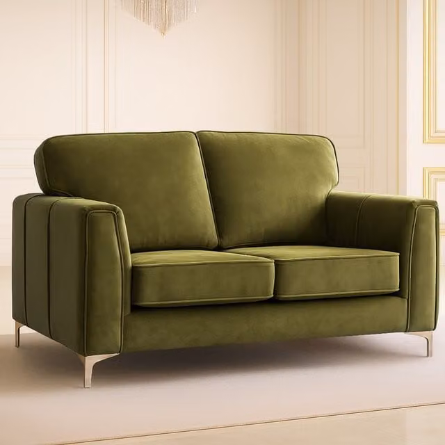 Somnior Beds Ltd Regency 2-Seater Plush Velvet Sofa in Khaki Green
