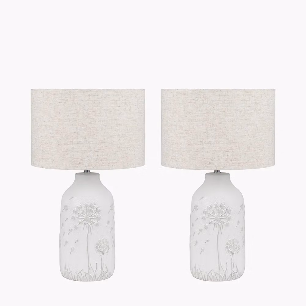 Ruma Set of 2 Flora White Floral Ceramic Table Lamps – 2