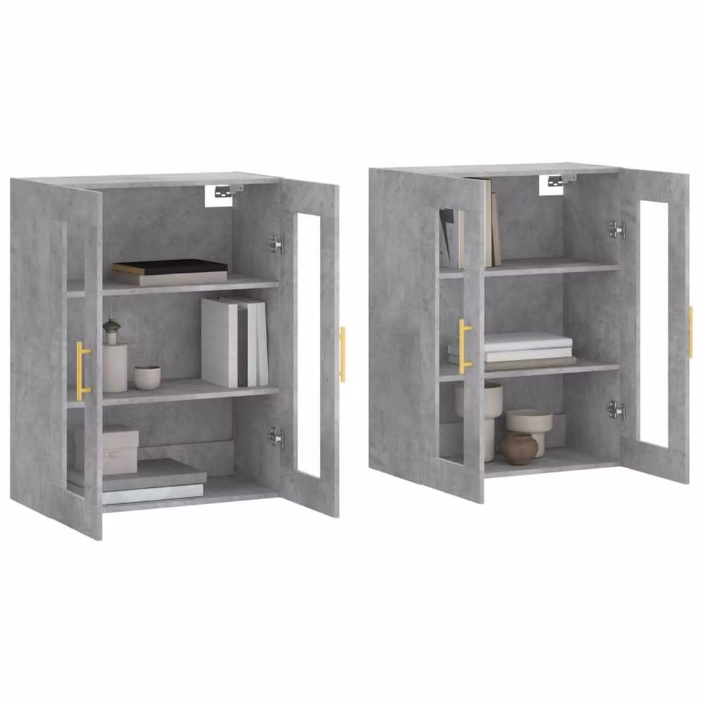 Berkfield Home Set of 2 Wall Mounted Cabinets in Concrete Grey with Glass Doors and Internal Shelves – 2