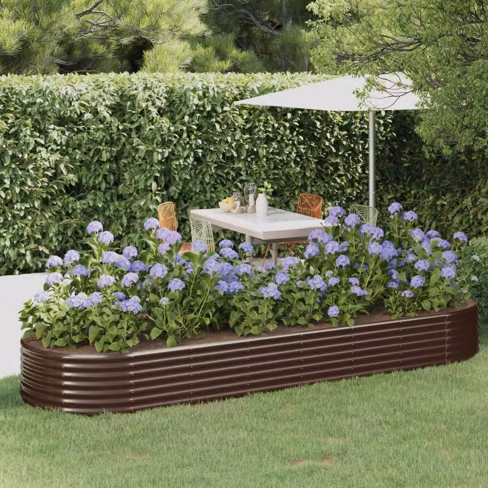Berkfield Home Garden Brown Powder-coated Steel Raised Bed W: 322 cm, D: 100 cm, H: 36 cm – 2