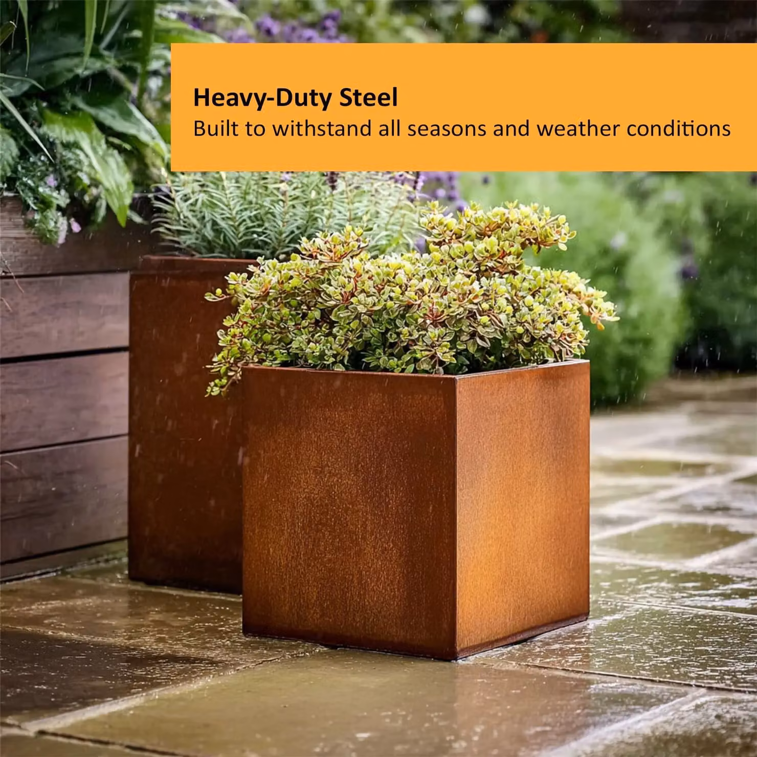 Nicoman Pre-Rusted Corten Steel Cube Planter in Bronze, W/D/H: 50 x 50 x 50 cm – 3