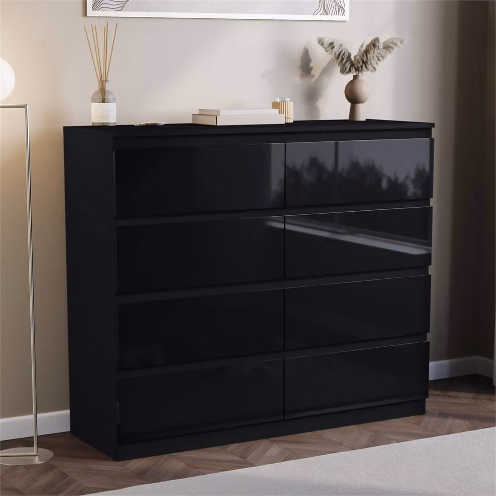 FORGEVIO Black Modern Gloss 8 Drawer Chest of Drawers – 2