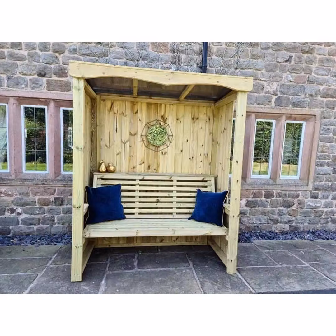 Four Seasons 3 Seat Wooden Garden Arbour with Cushions in Brown – 2