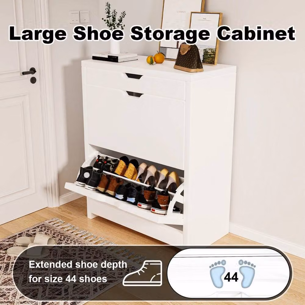 FLAVORA White Wooden Shoe Cabinet with Internal Drawers and Shelves, W: 50 cm, D: 23.5 cm, H: 78 cm – 2