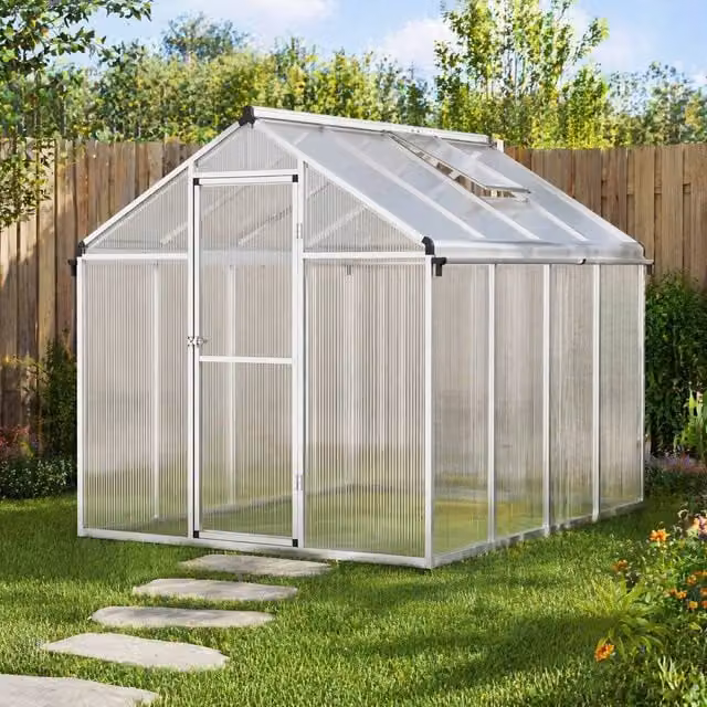 STILVORA Walk-In Greenhouse with Polycarbonate Roof Vent, Rain Gutter and Lockable Door in Transparent, W/D/H: 192 x 195 x 243.5 cm