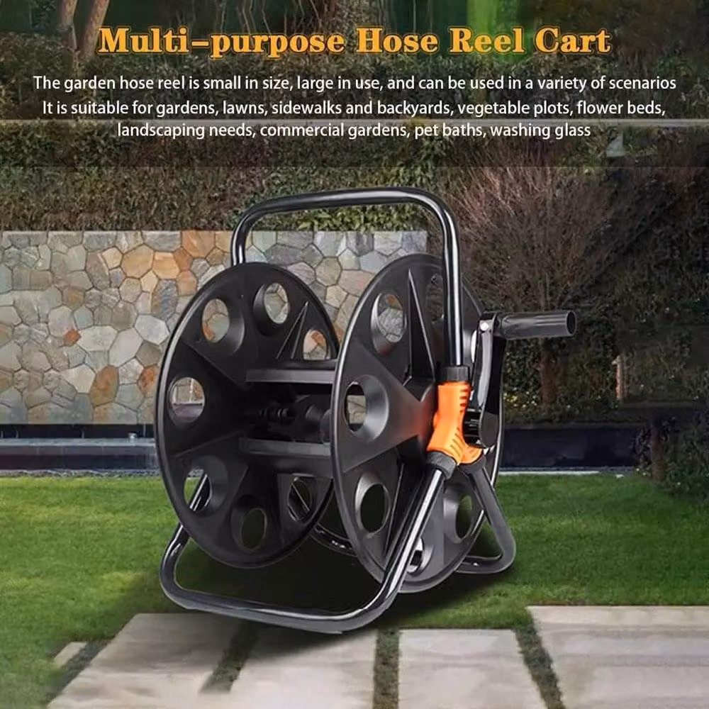 NESTLUNE Portable Freestanding Garden Hose Reel Cart in Black – 6
