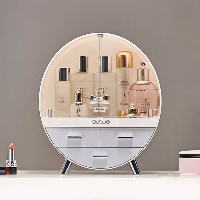 Livingandhome Acrylic Makeup Organiser with Lid, Grey and Transparent, Width: 34 cm