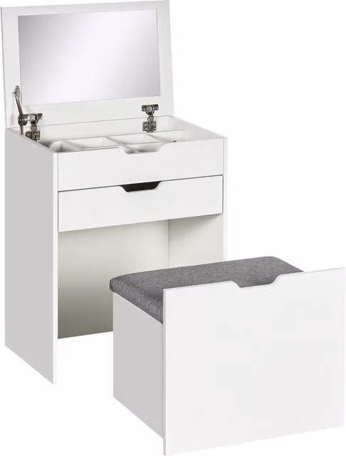 HOMCOM White Modern Dressing Table with Flip-up Mirror, Storage Stool and Hidden Compartments