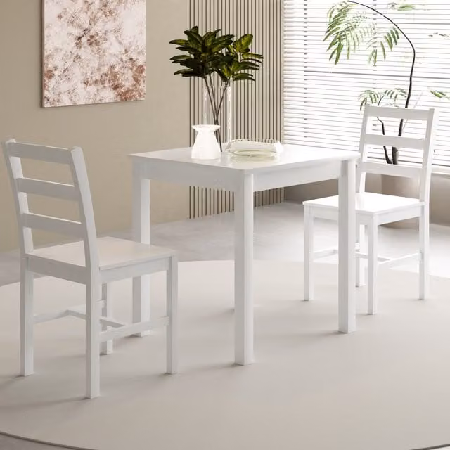 Comfy Living Modern Square Wooden Dining Table and Chairs Set in White and Grey, W/D/H: 75 x 75 x 75 cm