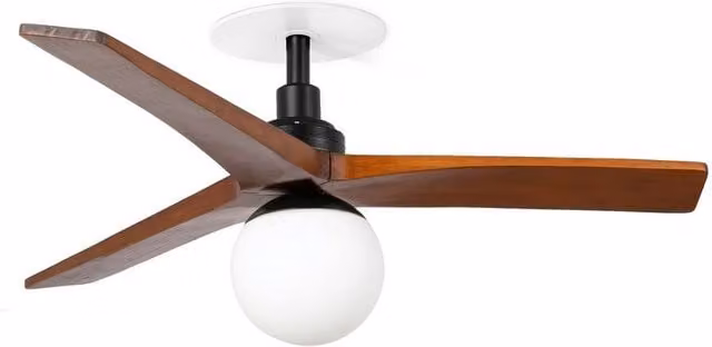 Netlighting Klim Recessed Small LED Ceiling Fan in Matt Black with Brown Wood Blades