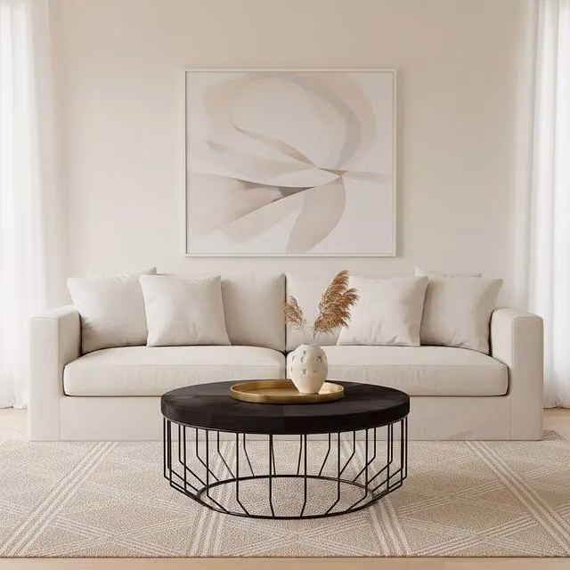 Fifty Five South Kensington Townhouse Round Hair On Hide Coffee Table in Black – 1