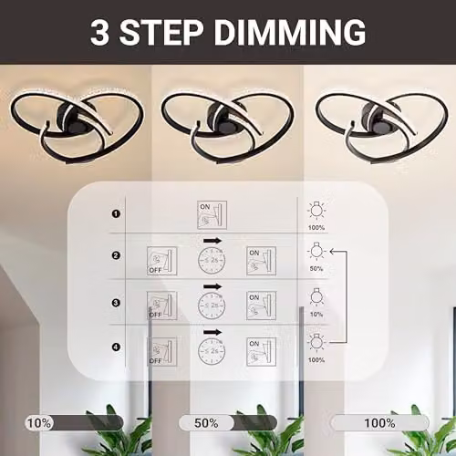 Cosylyte Moora 3 LED Ceiling Light, Modern Matt Black Curved Beaded Design, 3-Step Dimmable, 3000K, 2350lm – 3