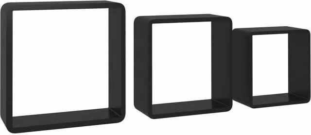 Berkfield Home Set of 3 Black MDF Wall Mounted Cube Shelves