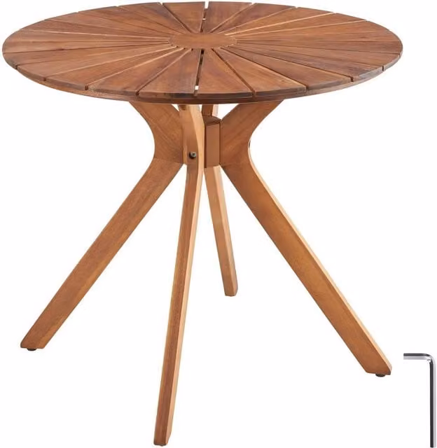 tectake Pollensa Round Garden Table in Brown Oiled Solid Acacia Wood