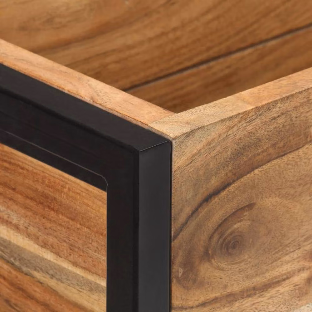 Berkfield Home Brown Acacia Wood and Metal Planter, W/D/H: 90 x 20 x 68 cm – 3