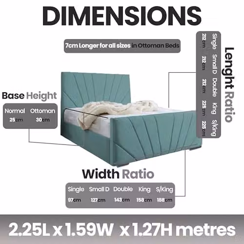 Living Comfort Bedz Sunrise Bed in Emerald Green Plush Velvet with Gas Lift Base, W/D/H: 200 x 160 x 127 cm – 2