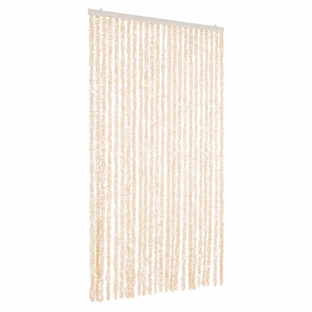 Berkfield Home Chenille Fly Curtain in Beige and White, W: 100 cm, H: 220 cm – 2