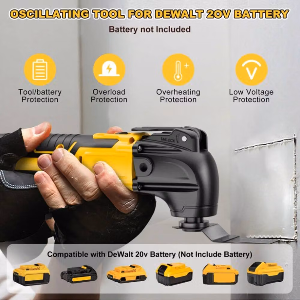 Hinsinc 6-Speed Multi Tool for DeWalt 18V 20V Brushless with LED and Rechargeable Battery, Yellow and Multicolour – 5