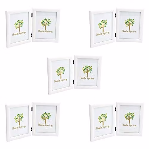 Nicola Spring Pack of 5 White Folding 2-Photo Frames for 5 x 7 inch Pictures, Freestanding and Rectangular