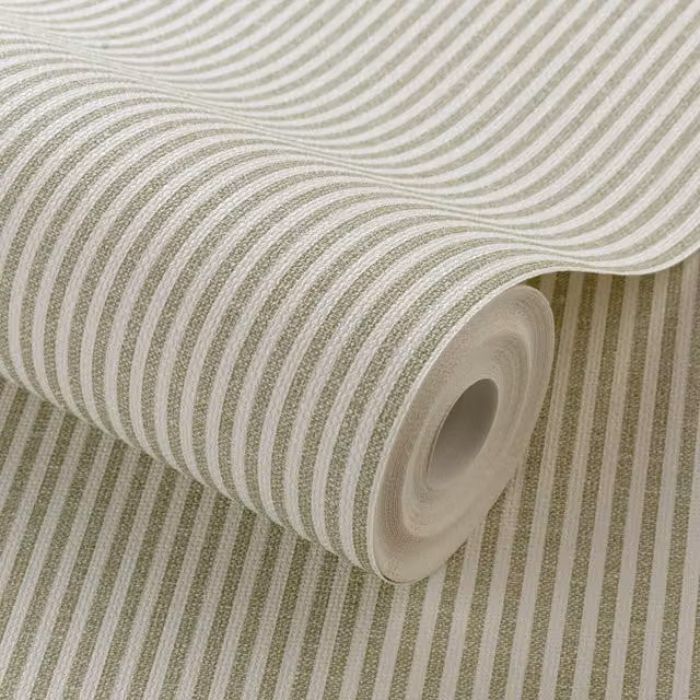 Grandeco Green Pinstripe Textured Nursery Wallpaper Roll