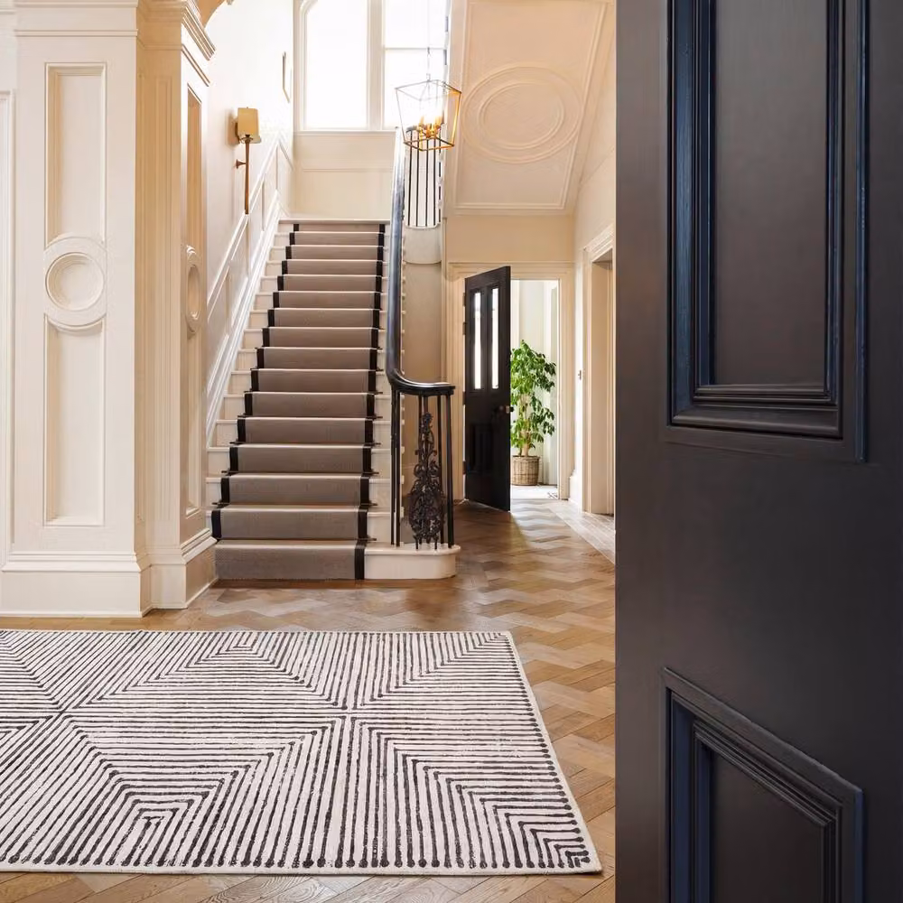 Kukoon Black and Cream Geometric Washable Modern Living Room Rug, W: 80 cm, L: 150 cm – 3