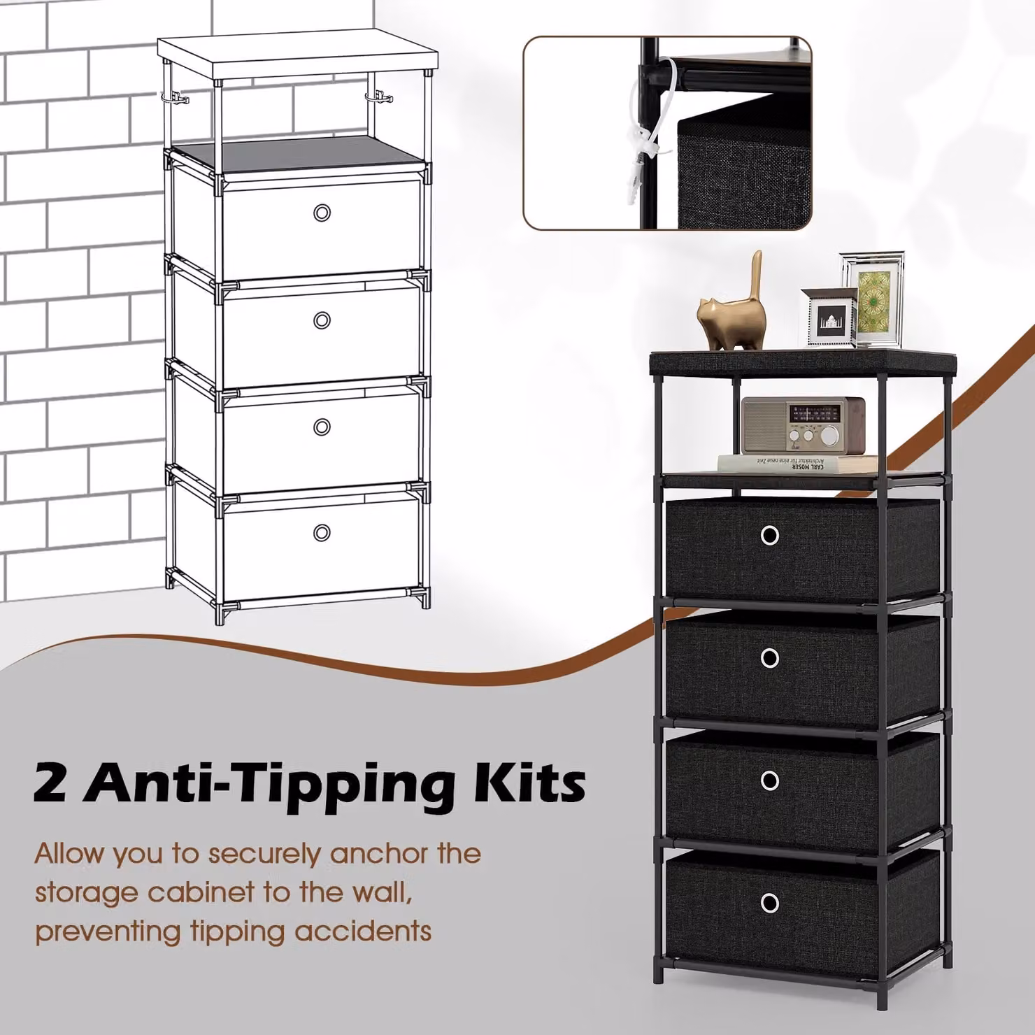 Gymax Industrial Fabric Storage Tower Organizer Unit with 4 Drawers, Black – 8