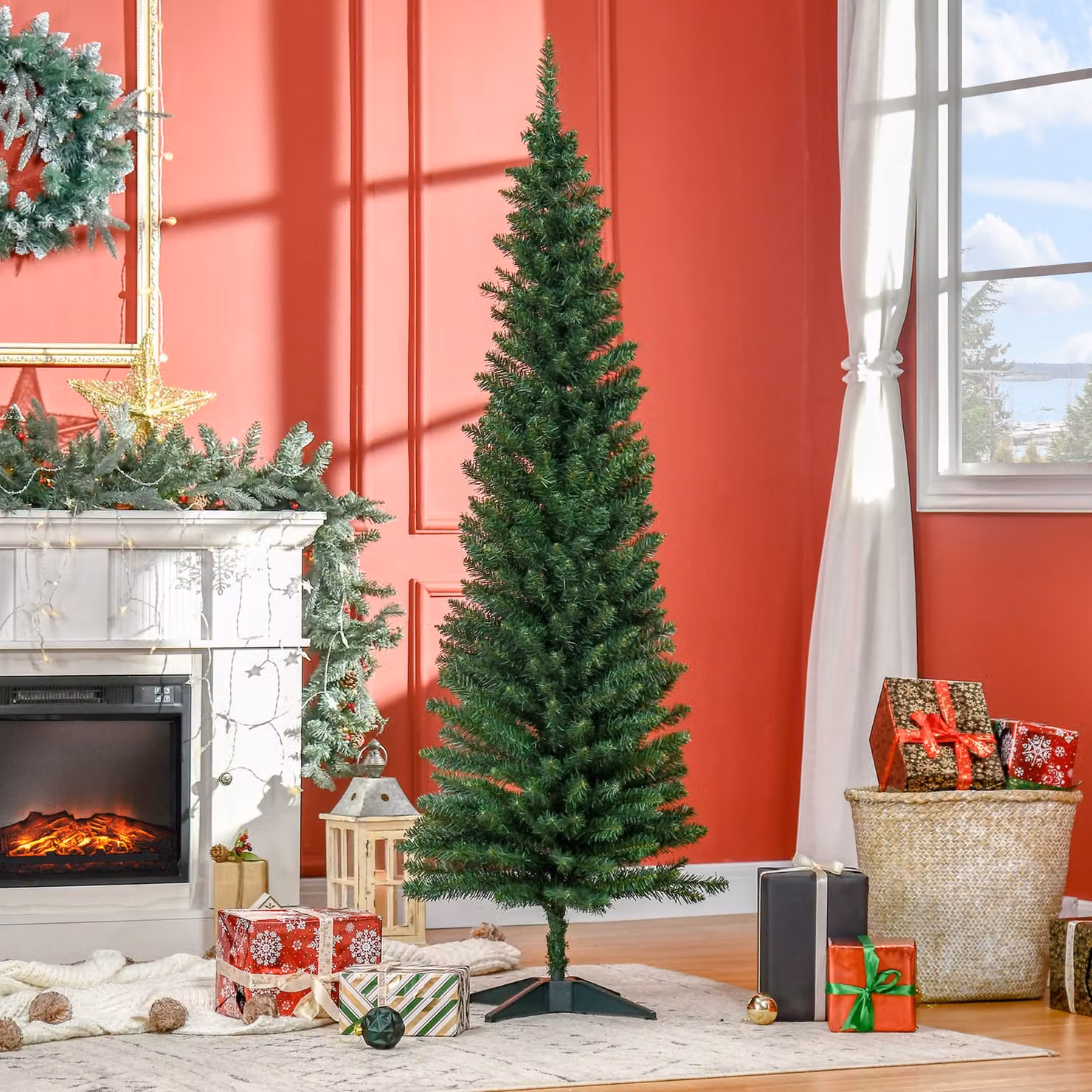 HOMCOM 1.8m Green Artificial Cone Christmas Tree with Plastic Stand – 2