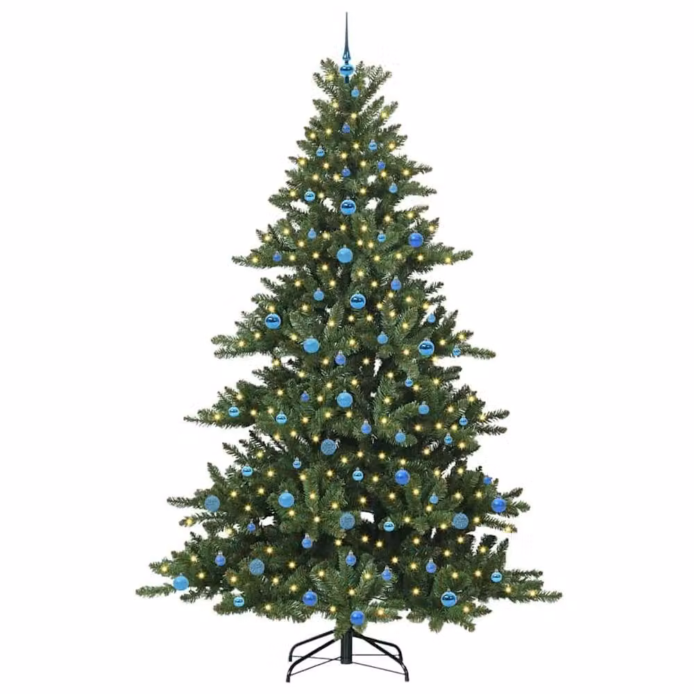 Berkfield Home Green Artificial Hinged PVC Christmas Tree with 300 Warm White LEDs, Height: 240 cm – 3