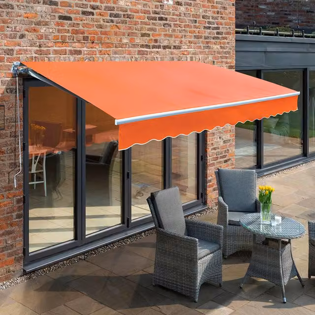 Primrose Manual Retractable Folding Arm Awning with White Aluminium Frame, Terracotta, W: 250 cm, D: 200 cm