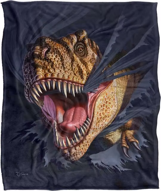 JQ Licensing Jlo T-Rex Ripping Dinosaur Super Soft Fleece Throw Blanket, White, W: 152 cm, D: 127 cm – 6